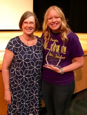 Taylor Smith won the 2018 Sparhakel award.  Pictured is Janice Sparhakel and Taylor.