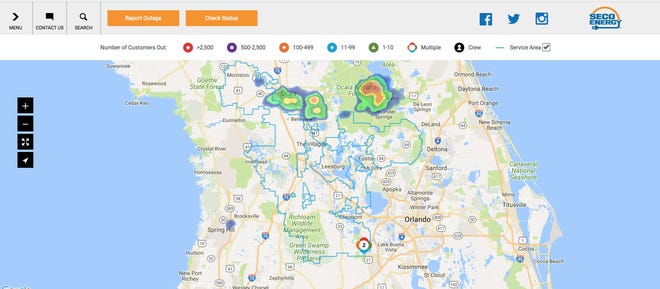SECO's StormCenter website features an outage map. [SECO]
