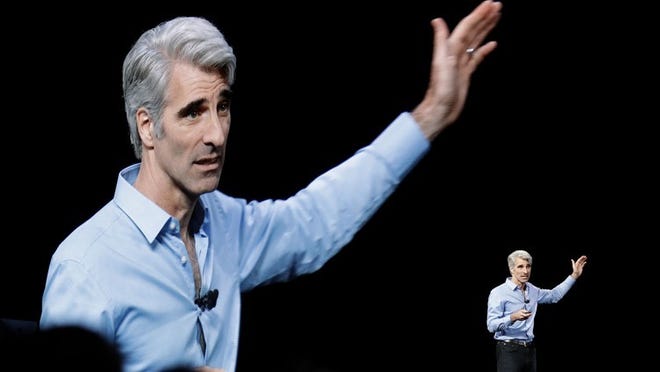 Craig Federighi, Apple's senior vice president of Software Engineering, speaks during an announcement of new products at the Apple Worldwide Developers Conference on Monday, June 4, 2018, in San Jose, Calif.