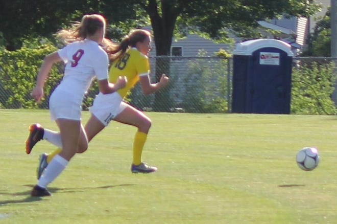 Notre Dame-West Burlington/Danville's Kate Luers (18) had two goals in Monday's Class 2A regional final win. [Courtesy photo]