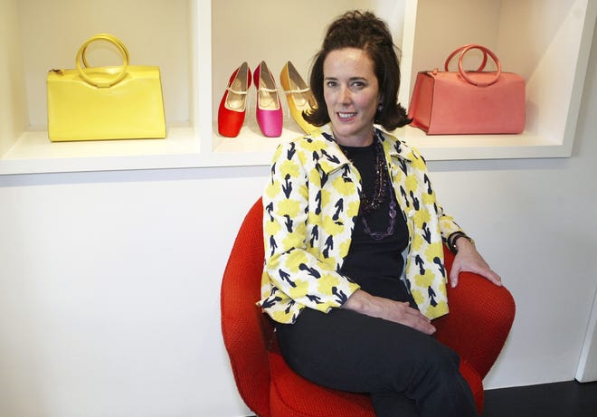 This May 13, 2004 photo shows designer Kate Spade during an interview in New York. Spade was found dead in an apparent suicide in her New York City apartment on Tuesday, June 5, 2018. (AP Photo/Bebeto Matthews)