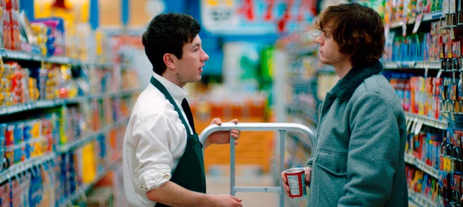 This image shows Barry Keoghan, left, and Evan Peters in a scene from "American Animals." [The Orchard]