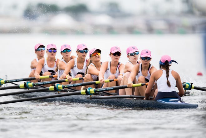 Sarasota Crew Women's Youth Lightweitght 8+ rowers participate in a time trial at the Southeast Regionals at Nathan Benderson Park in May. [Herald-Tribune photo / Lisa Worthy]