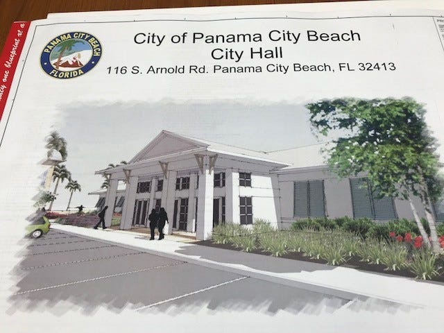 A rendering shows the possible new facade of Panama City Beach City Hall. The current building was built in 1970 and needs more than $1 million in repairs. [TYRA JACKSON/THE NEWS HERALD]
