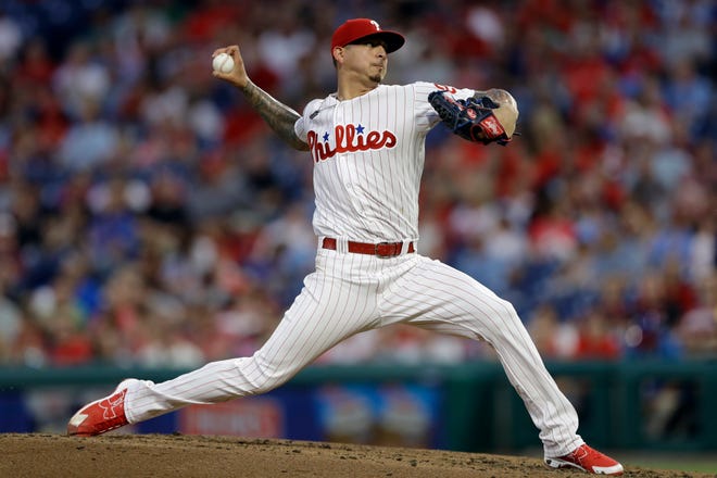 Phillies starting pitcher Vince Velasquez delivers against the Brewers on Friday. [Matt Slocum/Associated Press]