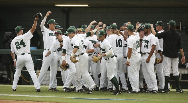 Stetson players take the field during the NCAA college baseball tournament regional game against Hartford on June 1 in DeLand. [Stephen M. Dowell / Orlando Sentinel via AP, File]