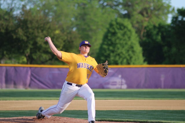 Waukee senior Kyle Sorenson pitching during game two of the season opening double header against Marshalltown. PHOTO BY ANDREW BROWN/DALLAS COUNTY NEWS.