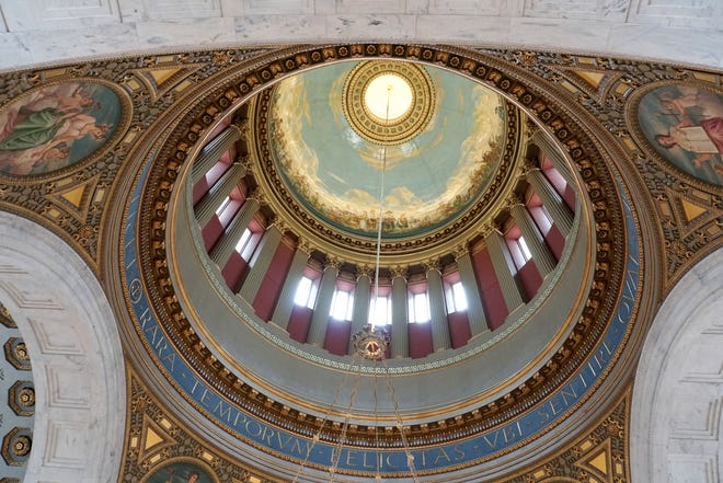 Looking up into the inside of the State House dome. [THE PROVIDENCE JOURNAL FILE]