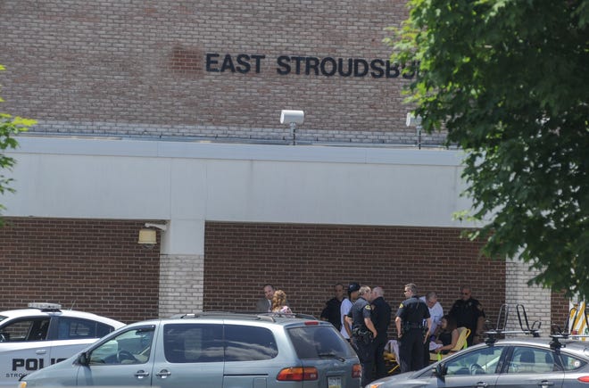Police, school officials and ambulance personnel gathered outside of East Stroudsburg High School South after an incident initially reported as a stabbing on Monday, June 11, 2018. A student was taken to the hospital for a puncture wound allegedly acquired several days earlier. [KEITH R. STEVENSON/POCONO RECORD]