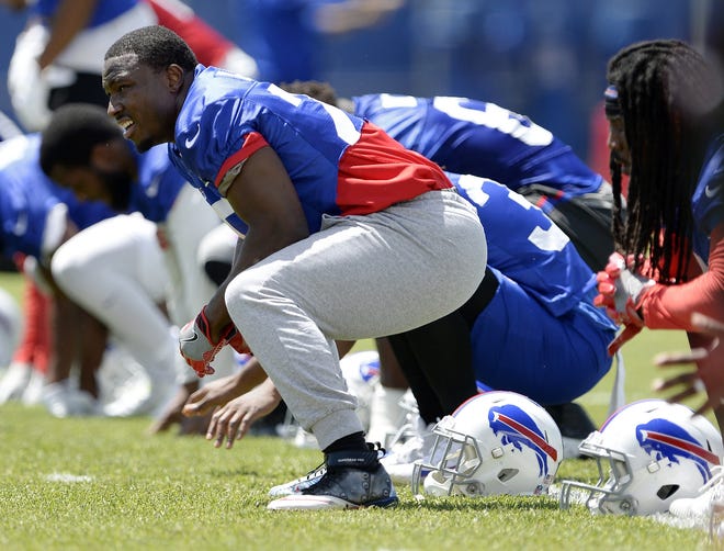 Buffalo Bills running back LeSean McCoy stretches during the team's practice in Orchard Park on Tuesday, June 12, 2018. (AP Photo/Adrian Kraus)
