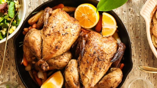 Grilled Chicken Marinated in Cumin, Lemon and Garlic, a Middle Eastern recipe from "Alfred Portale's Twelve Seasons Cookbook: A Month-by-Month Guide to the Best There is to Eat" offers fresh seasonal ingredients available just in time for summer. [GENIUSKITCHEN]