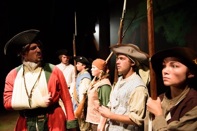 British major Patrick Ferguson drills his Loyalist troops in a scene from "Liberty Mountain." [PHOTO COURTESY OF BOB INMAN]