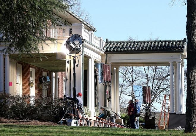 Crews film scenes for the feature film "American Animals" at Stowe Manor in Belmont on Feb. 9, 2017. [JOHN CLARK/THE GAZETTE]