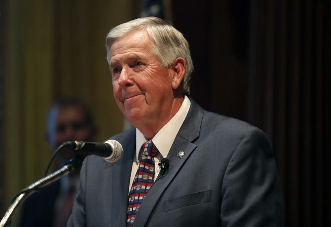 Missouri Gov. Mike Parson speaks after being sworn in as the state's 57th governor following the resignation of Eric Greitens on Friday, June 1 in Jefferson City. According to the new governor's staff, Parson will no longer block users on his social media accounts as he did when he served as lieutenant governor. [Jeff Roberson/ The Associated Press]