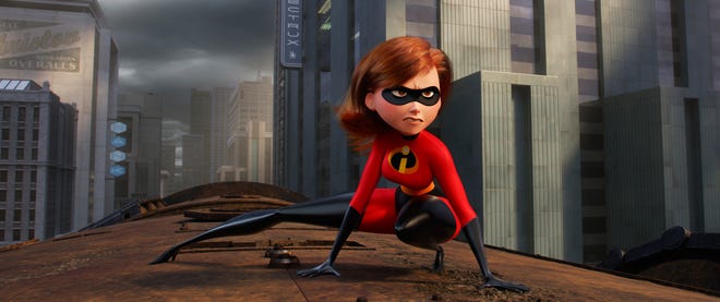 This image released by Disney Pixar shows the character Helen/Elastigirl, voiced by Holly Hunter in "Incredibles 2," in theaters on June 15. (Disney/Pixar via AP)