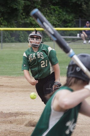 Former GNB Voc-Tech star Kayla DeMedeiros pitches in the 2016 Div. 3 South champoinship game in Taunton. On Saturday, she was back to watch Voc-Tech in the Div. 2 South title game, this time as a volunteer for Middleboro under head coach Dan Sylvia. [MICHAEL SMITH/STANDARD TIMES SPECIAL/SCMG]