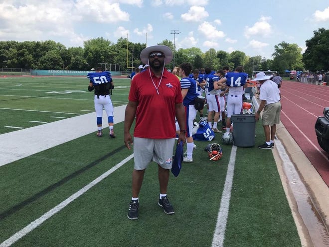 Pictured is former Galesburg High School assistant football coach and West Prairie-BPC coach Roy Gully on Saturday at the Shrine Game. Gully just took his Springfield football team to the playoffs for the first time since 2012.  JEFF HOLT/REVIEW ATLAS
