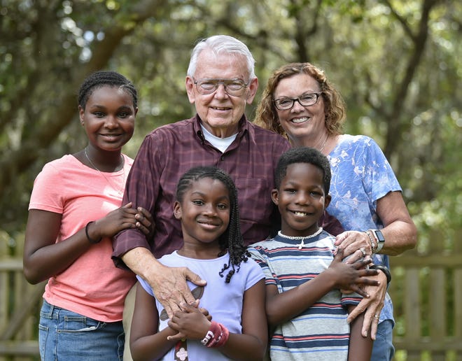 Lew and Pam Waite of Bradenton with their three adopted children — Bethany, 10, Nevaeh, 8, and Sammy, 10. [Herald-Tribune staff photo / Thomas Bender]