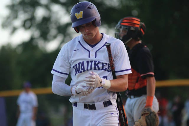 Waukee’s Nolan Roethler heading back to the dugout after striking out. PHOTO BY ANDREW BROWN/DALLAS COUNTY NEWS.
