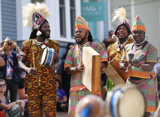The Akwaaba Ensemble perform at the African Burying Ground during Juneteenth, the oldest and most popular celebration commemorating the ending of slavery in the United States, on Saturday. [Ioanna Raptis/Seacoastonline]