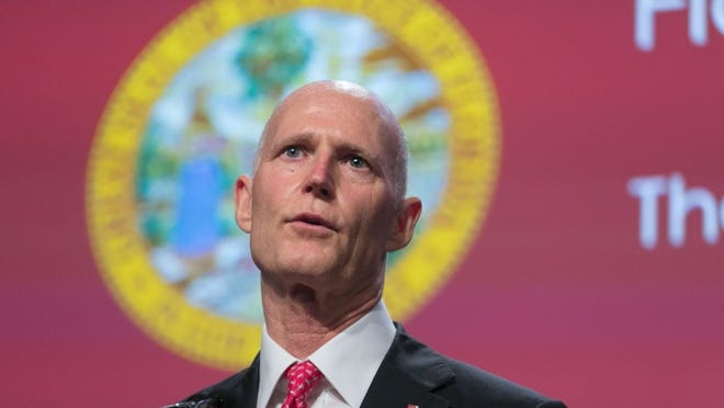 Gov. Rick Scott speaks during the Governor’s Hurricane Conference at the Palm Beach County Convention Center on May 16 in West Palm Beach. (Greg Lovett / The Palm Beach Post)