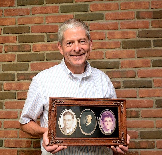 Alliance dentist Dr. Randy Crawford holds a photo of three generations of Crawfords who served as dentists in Alliance. From left are his father, his grandfather and himself. A celebration is planned for Saturday at the office at 2460 S. Union Ave., Alliance.