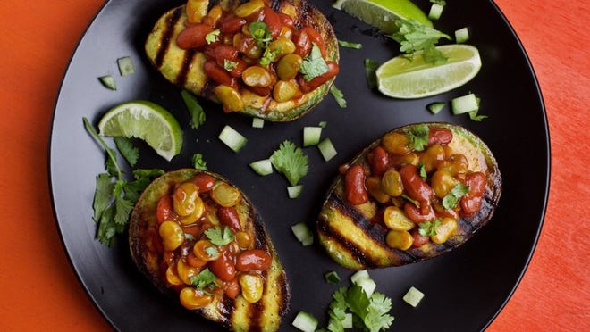 Grilled Avocados With Bourbon Barbecue Beans.
