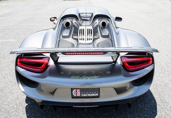 This Porsche 918 Spyder hybrid is part of a new exhibit at the Newport Car Museum featuring hybrid cars. [The Newport Daily News / Dave Hansen]