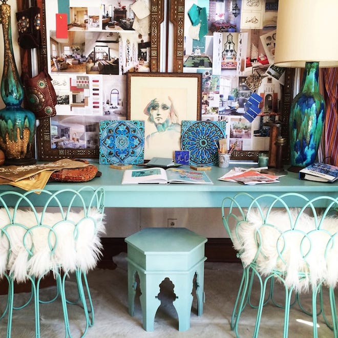 Designer Tamarra Younis' office in her Los Angeles home is the epitome of the Boho-chic style. With comfortable chairs and unifying color palette, this space is a source of inspiration using many different elements.

Photo: Tamarra Younis