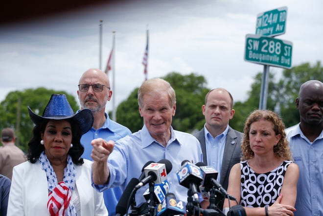U.S. Sen. Bill Nelson, speaks during a news conference in front of the Homestead Temporary Shelter for Unaccompanied Children, on Saturday in Homestead. [Brynn Anderson/The Associated Press]