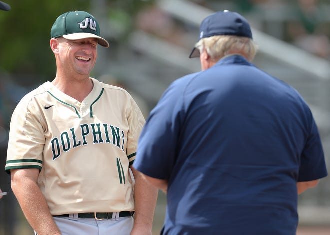 Jacksonville University baseball coach Chris Hayes (left) has a new five-year contract. (Bruce Lipsky/Florida Times-Union)
