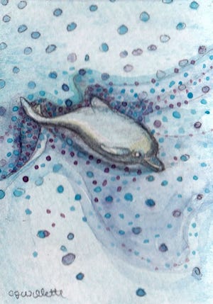 A piece of artwork by Corina Willette that will be on exhibit during July at Just Us Chickens Gallery.

[Courtesy image]
