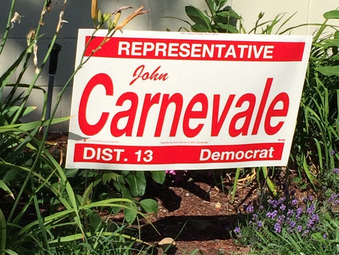 A John Carnevale campaign sign on display in the Silver Lake neighborhood of Providence. [Providence Journal photo / Amanda Milkovits]