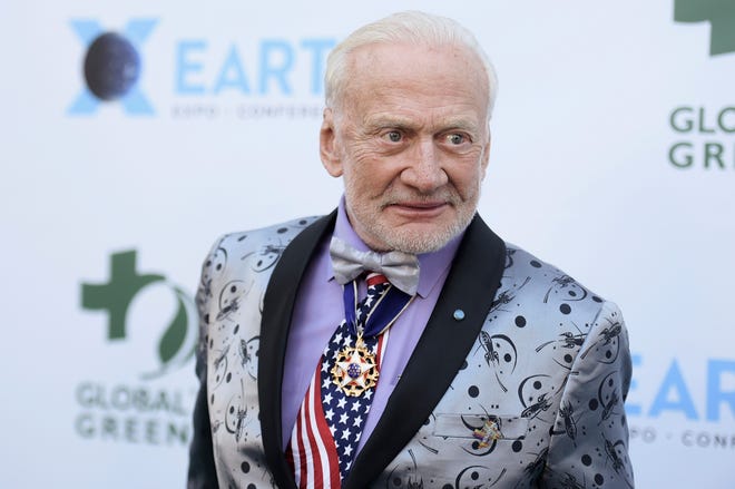 Buzz Aldrin attends the 15th annual Global Green Pre-Oscar Gala, at NeueHouse Hollywood in Los Angeles on Feb. 28. Aldrin is suing two of his children and a business manager. [RICHARD SHOTWELL/THE ASSOCIATED PRESS, FILE]
