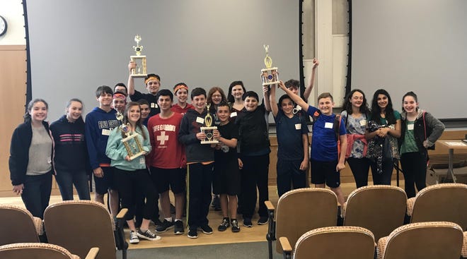 Multiple trophies were earned by members of the Silver Lake Regional Middle School Invention Convention teams. [Courtesy photo]