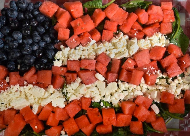 This watermelon flag salad mixes flavors perfectly. [Jack Hanrahan/Erie Times-News]