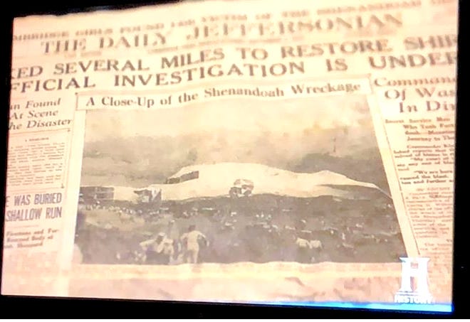 Nick Smith took this picture of a copy of The Daily Jeffersonian that was part of a package of items relating to the crash of the Shenandoah airship in 1925. The group of items went up for sale on an episode of Pawn Stars on The History Channel.