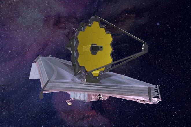 This 2015 artist's rendering provided by Northrop Grumman via NASA shows the James Webb Space Telescope. On Wednesday, NASA announced that the next-generation telescope will now fly no earlier than 2021 and the its lifetime cost is now expected to reach nearly $10 billion. [Northrop Grumman/NASA]