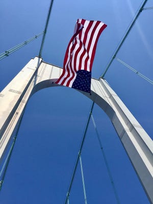 American flags will fly from both the Mount Hope Bridge and Pell Bridge on Independence Day. [RHODE ISLAND TURNPIKE AND BRIDGE AUTHORITY PHOTO]
