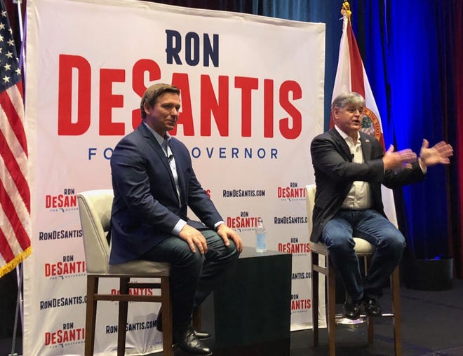 U.S. Rep. Ron DeSantis, left, campaigns with Fox News host Sean Hannity on Monday in Fort Myers. DeSantis is running for governor and facing off against Agriculture Commissioner Adam Putnam in the primary. [Herald-Tribune staff photo / Zac Anderson]