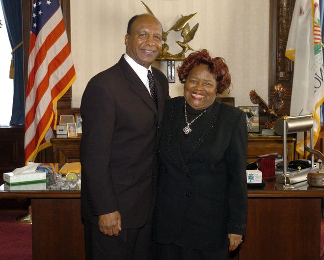 Secretary of State Jesse White, left, and his sister, Doris Louise Ivy. [Submitted photo]