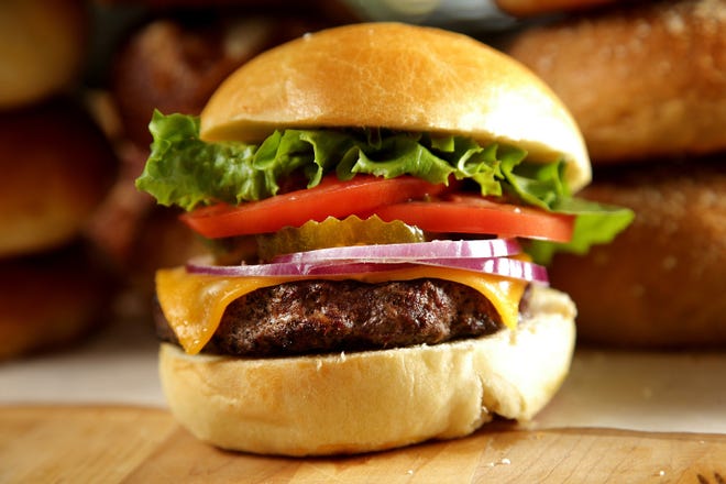 A hamburger on a homemade brioche hamburger bun. [Los Angeles Times/TNS/Kirk McKoy]