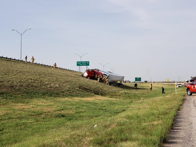 A tractor-trailer's driver suffered non-life-threatening injuries in the crash that was reported to Lubbock police before 6:30 p.m. on East Loop 289 just south of East 50th Street. [Ellysa Harris/A-J Media]