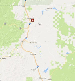 A map posted on the CAL FIRE Siskiyou County Facebook page showing the location of the wildfire that started Thursday, July 5, 2018 in the Hornbrook area of Siskiyou County.
