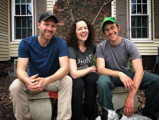Siblings from left are Jonathan and Katie Funk, along with Katie’s fiancé, Jeff Hake, who are the founders and partners of Funks Grove Heritage Fruits and Grains. The farm honors the roots of the Funk family by developing a new entity that embraces innovation, stewardship, and education, all while cultivating diverse, delicious food. [Photo submitted]