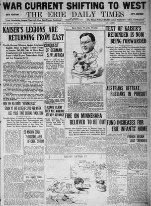 The front page of the Erie Daily Times from July 8, 1915. [ERIE TIMES-NEWS]