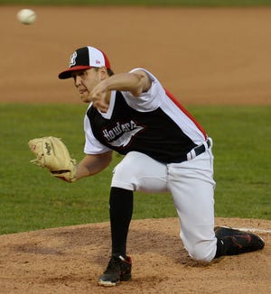 Erie SeaWolves pitcher Matt Hall delivers pitch against the Altoona Curve on June 22 at UPMC Park. [JACK HANRAHAN/ETN]