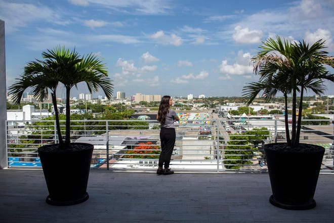 A view from the terrace of the Atico Wynwood penthouse rented out by Oasis, which rents 2,000 homes in 20 cities in connection with the Hyatt Hotels Corp., in Miami, June 28, 2018. Hotels are starting to rent out private homes, but there’s one big difference from Airbnb — the hotels’ private lodgings come with hotel-like services. (Saul Martinez/The New York Times)
