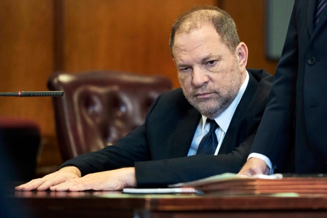 In this June 5, 2018 file photo, Harvey Weinstein appears in court in New York. Weinstein, who was previously indicted on charges involving two women, was due in court on Monday, July July 9 for arraignment on charges alleging he committed a sex crime against a third woman. An updated indictment unveiled last week alleges the movie mogul-turned-#MeToo villain performed a forcible sex act on a woman in 2006. The new charges include two counts of predatory sexual assault, which carries a maximum sentence of life in prison upon conviction. (Steven Hirsch/New York Post via AP, Pool)