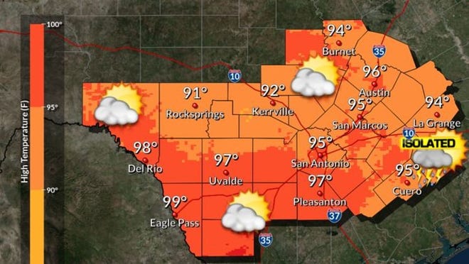 The weather outlook for Austin July 11, 2018, according to the National Weather Service.